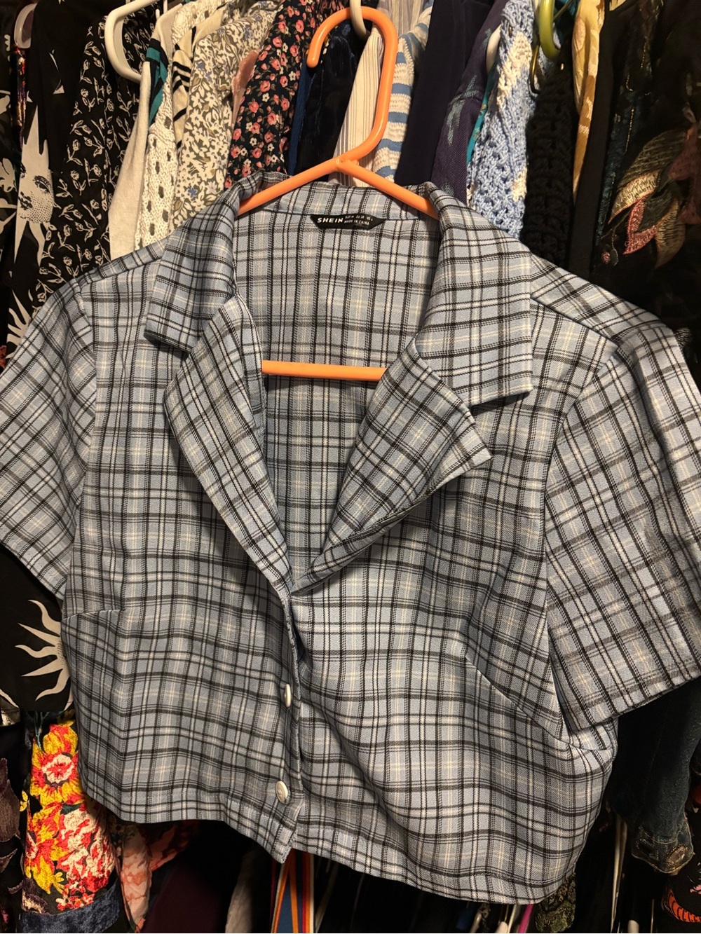 SHEIN Light Blue Plaid Cropped Blazer